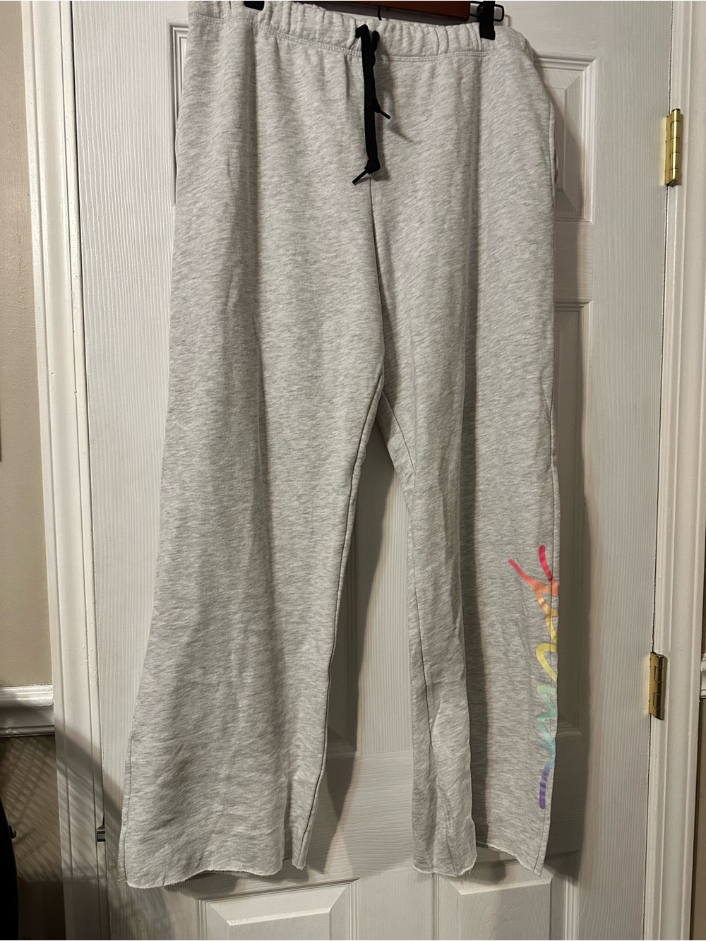 PINK Victoria's Secret Light Gray Sweatpants with Rainbow Script